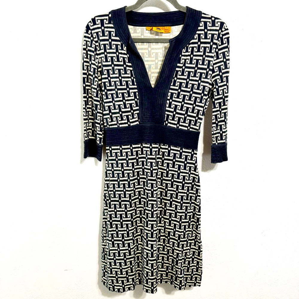 Tory Burch Navy and White Midi Dress